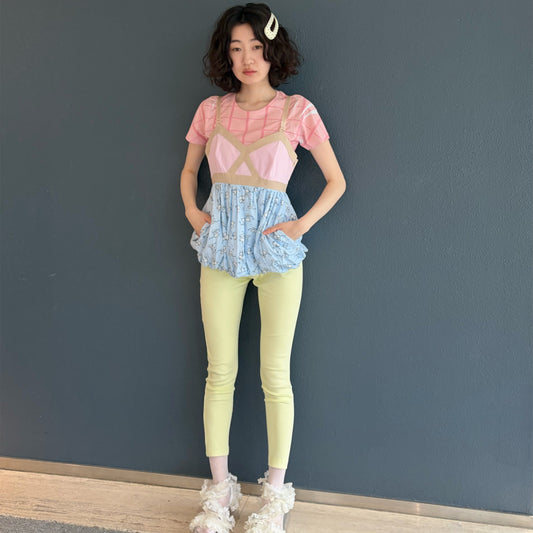 DOUBLE WAISTBAND LEGGINGS / PEACH/JELLYBEAN/CREAM / ダブルウエストレギンス