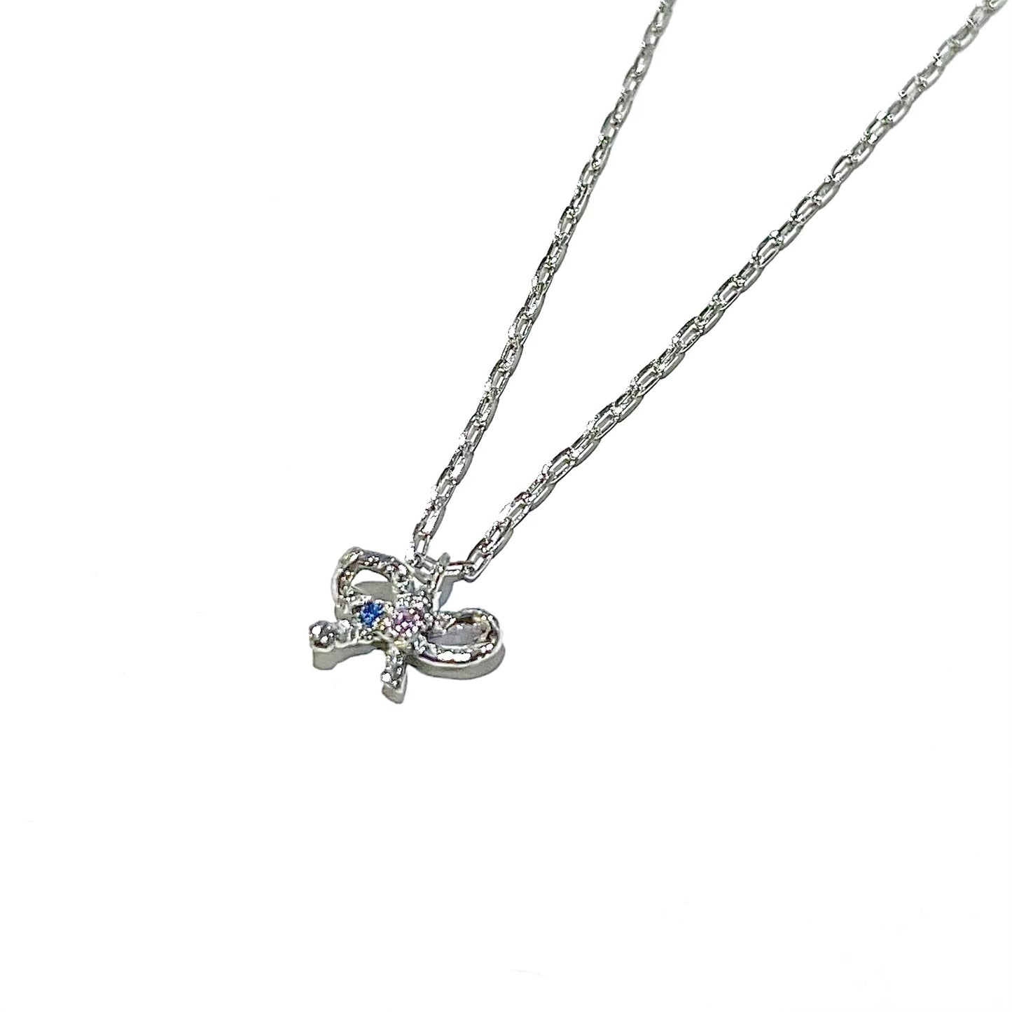 mini ribbon necklace / zirconia / ミニリボンネックレス