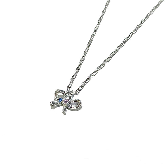 mini ribbon necklace / zirconia / ミニリボンネックレス