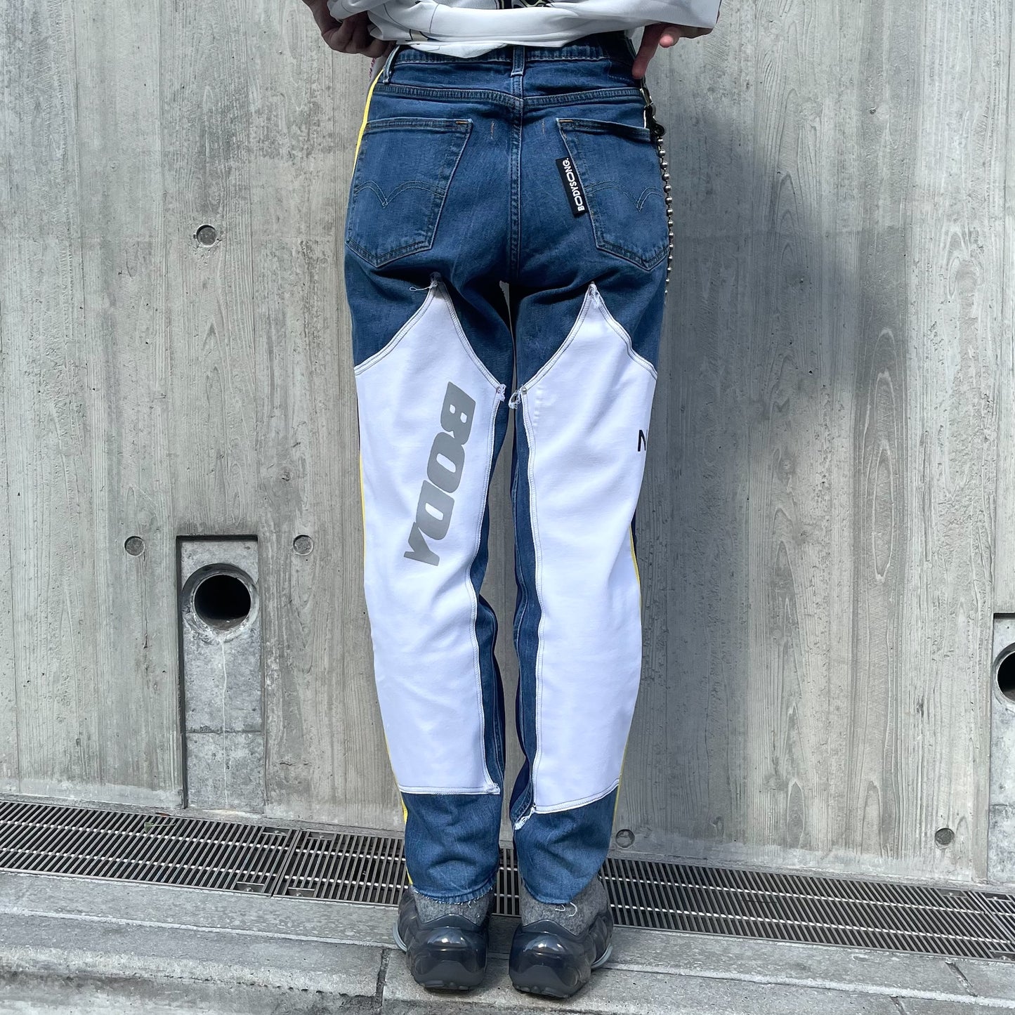 VINTAGE DENIM/T-SHIRT RECONSTRUCTION TRACK DOUBLE KNEE / BLUE / ドッキングデニム