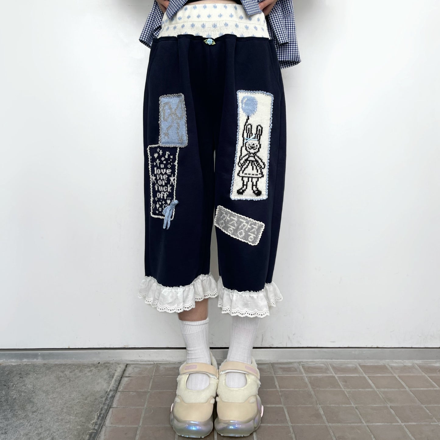 Patchy bunny sweatpants / Navy / ニットパッチスウェットパンツ