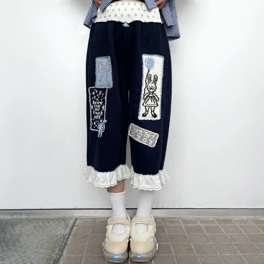 Patchy bunny sweatpants / Navy / ニットパッチスウェットパンツ