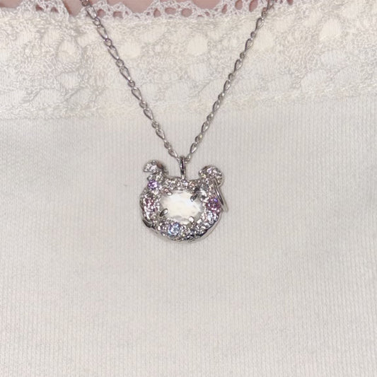 bear necklace / zirconia × moon stone / くまネックレス