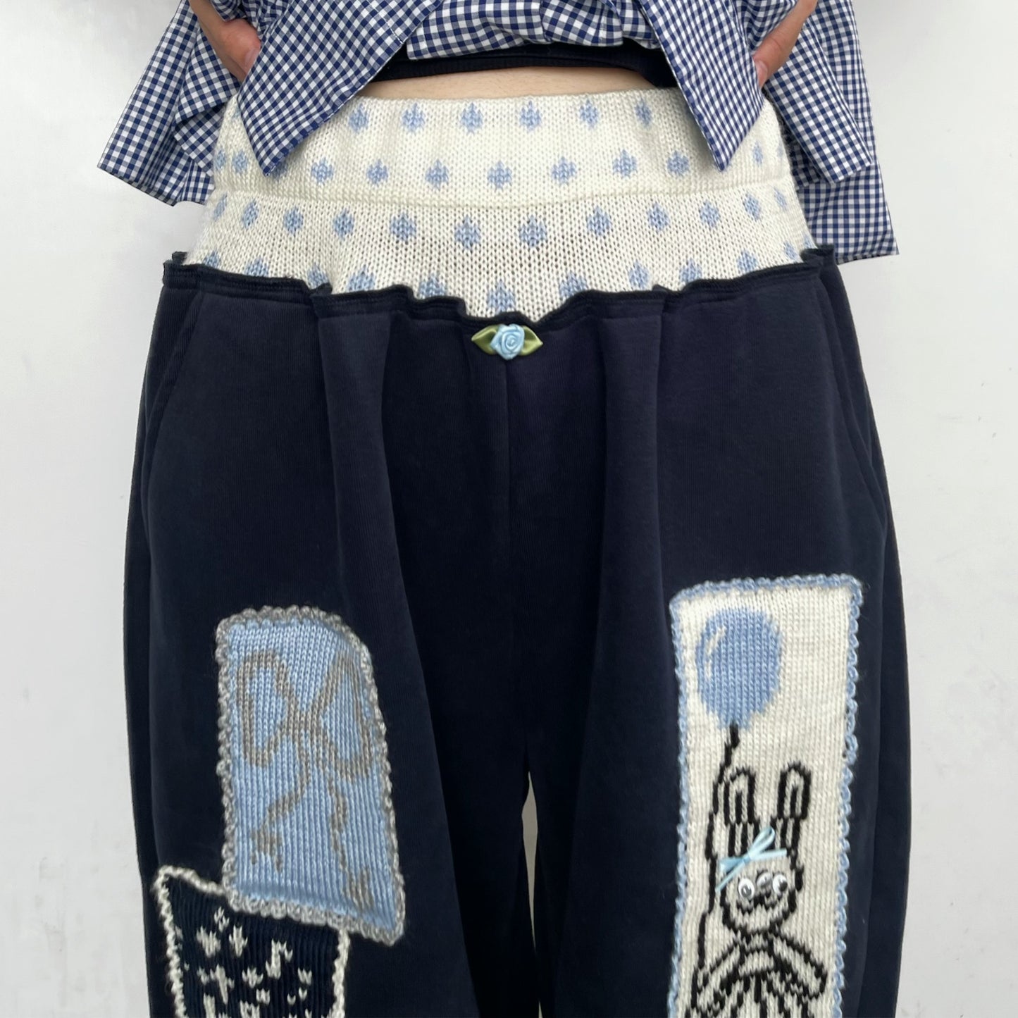 Patchy bunny sweatpants / Navy / ニットパッチスウェットパンツ