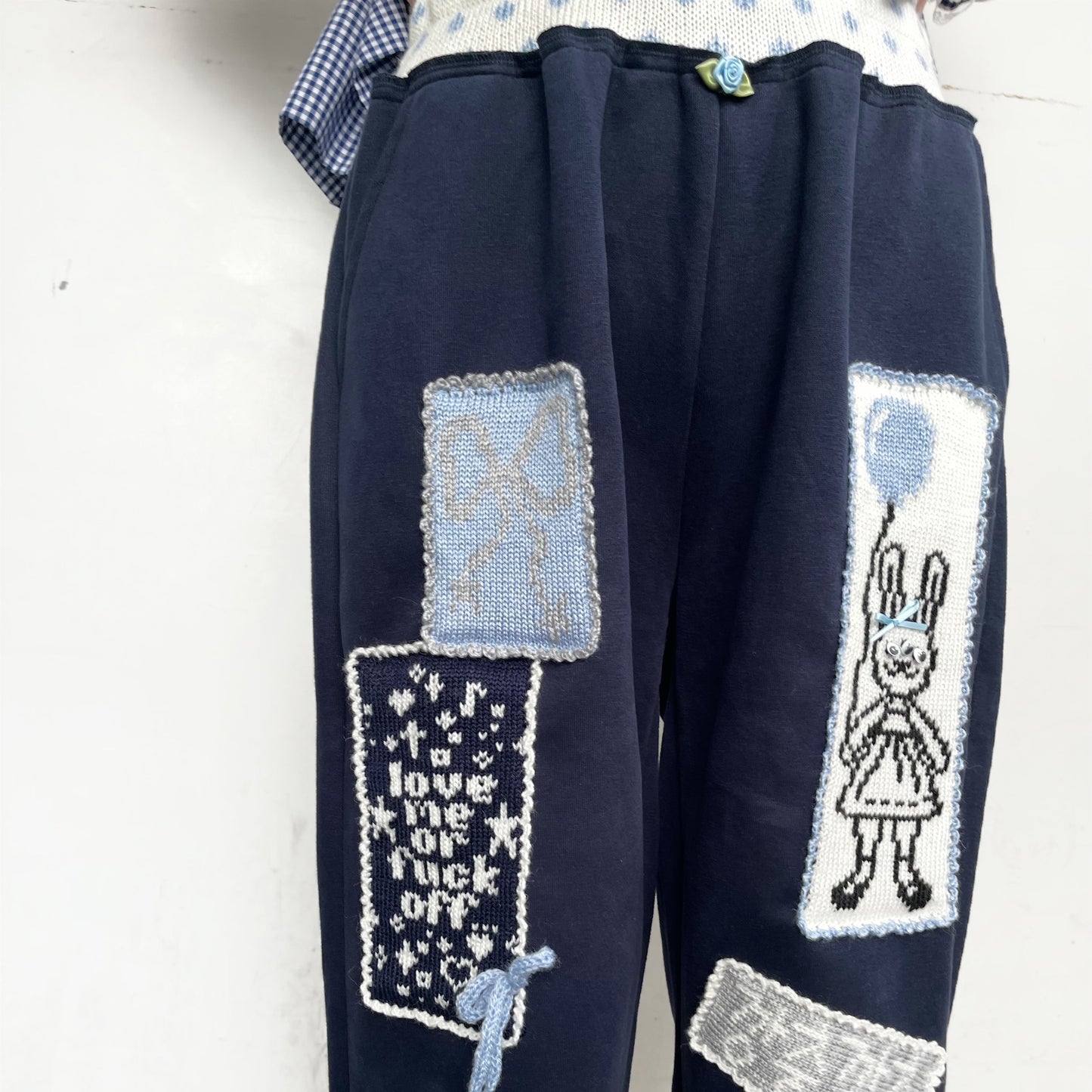 Patchy bunny sweatpants / Navy / ニットパッチスウェットパンツ