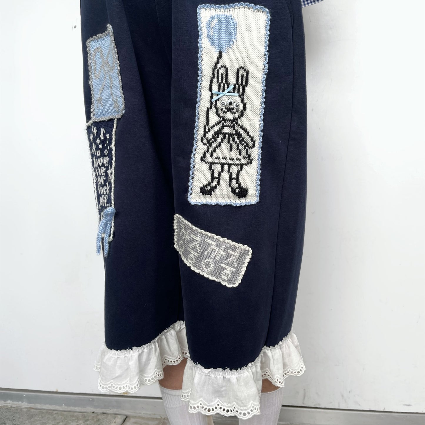 Patchy bunny sweatpants / Navy / ニットパッチスウェットパンツ