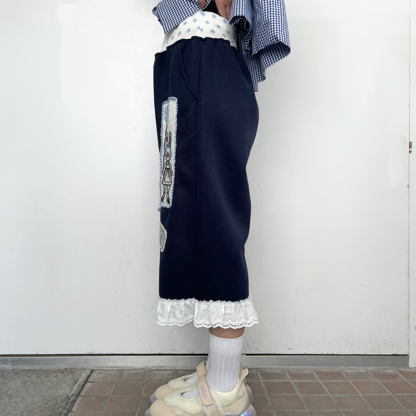 Patchy bunny sweatpants / Navy / ニットパッチスウェットパンツ