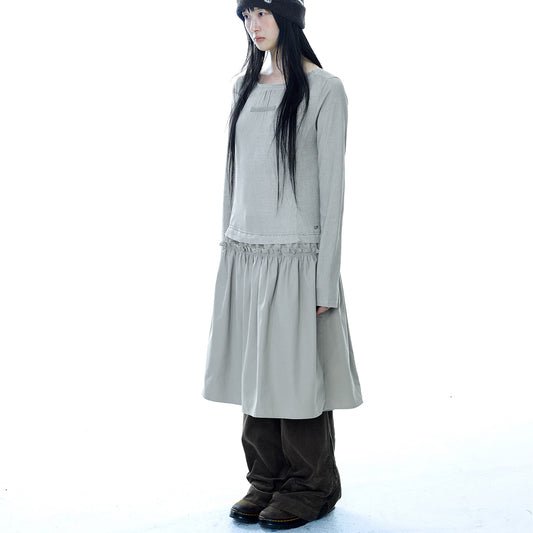 2WAY SHIRRING ONE PIECE / LIGHT KHAKI / シャーリングワンピース