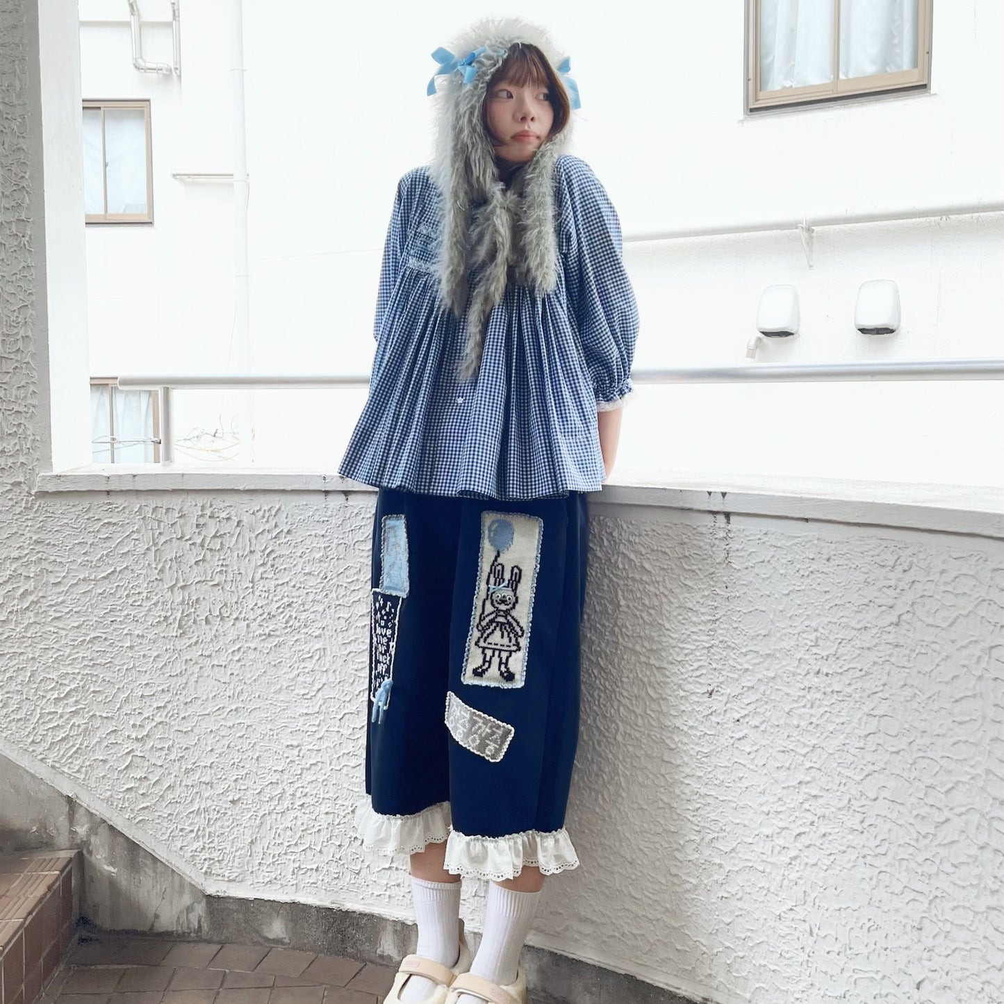 Patchy bunny sweatpants / Navy / ニットパッチスウェットパンツ