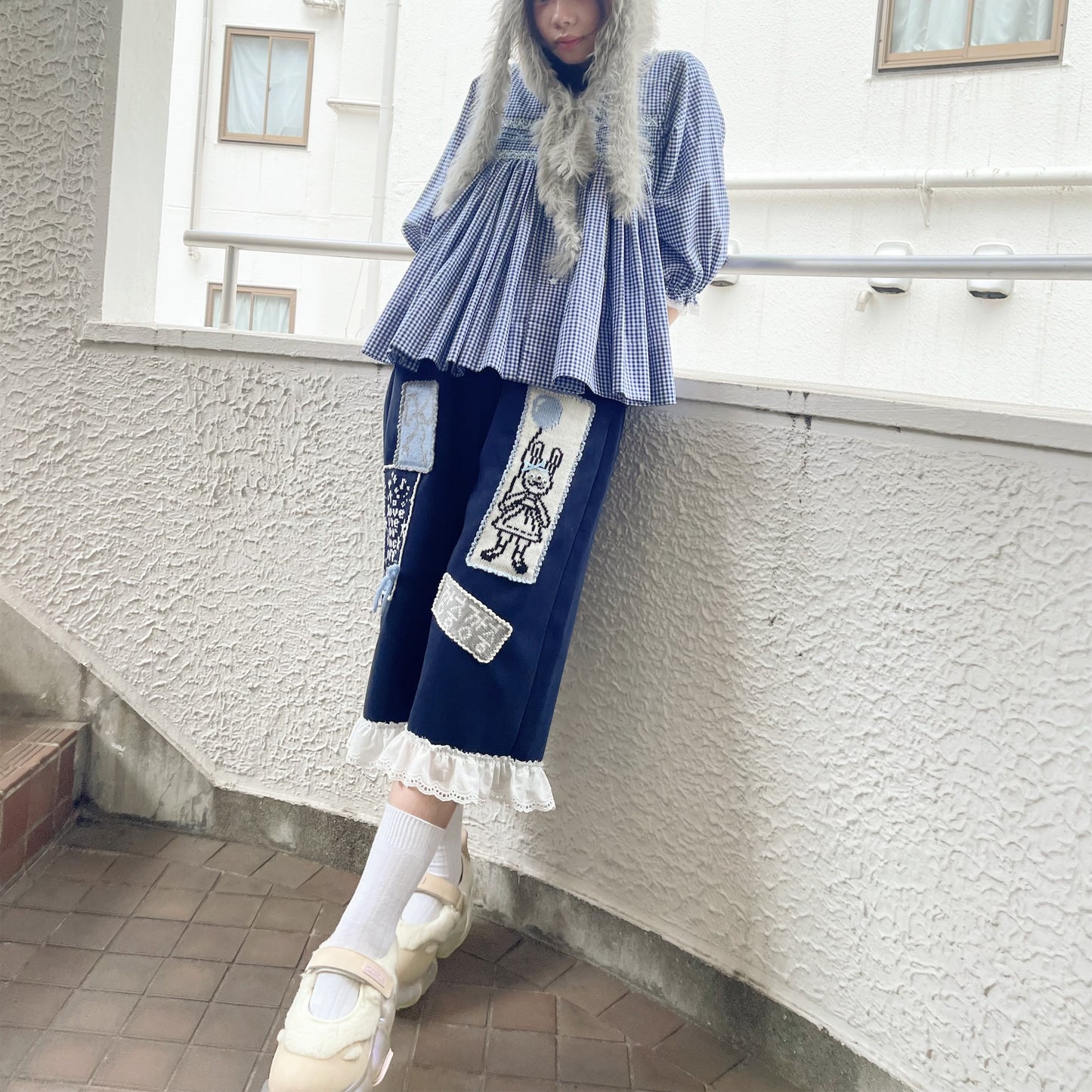 Patchy bunny sweatpants / Navy / ニットパッチスウェットパンツ