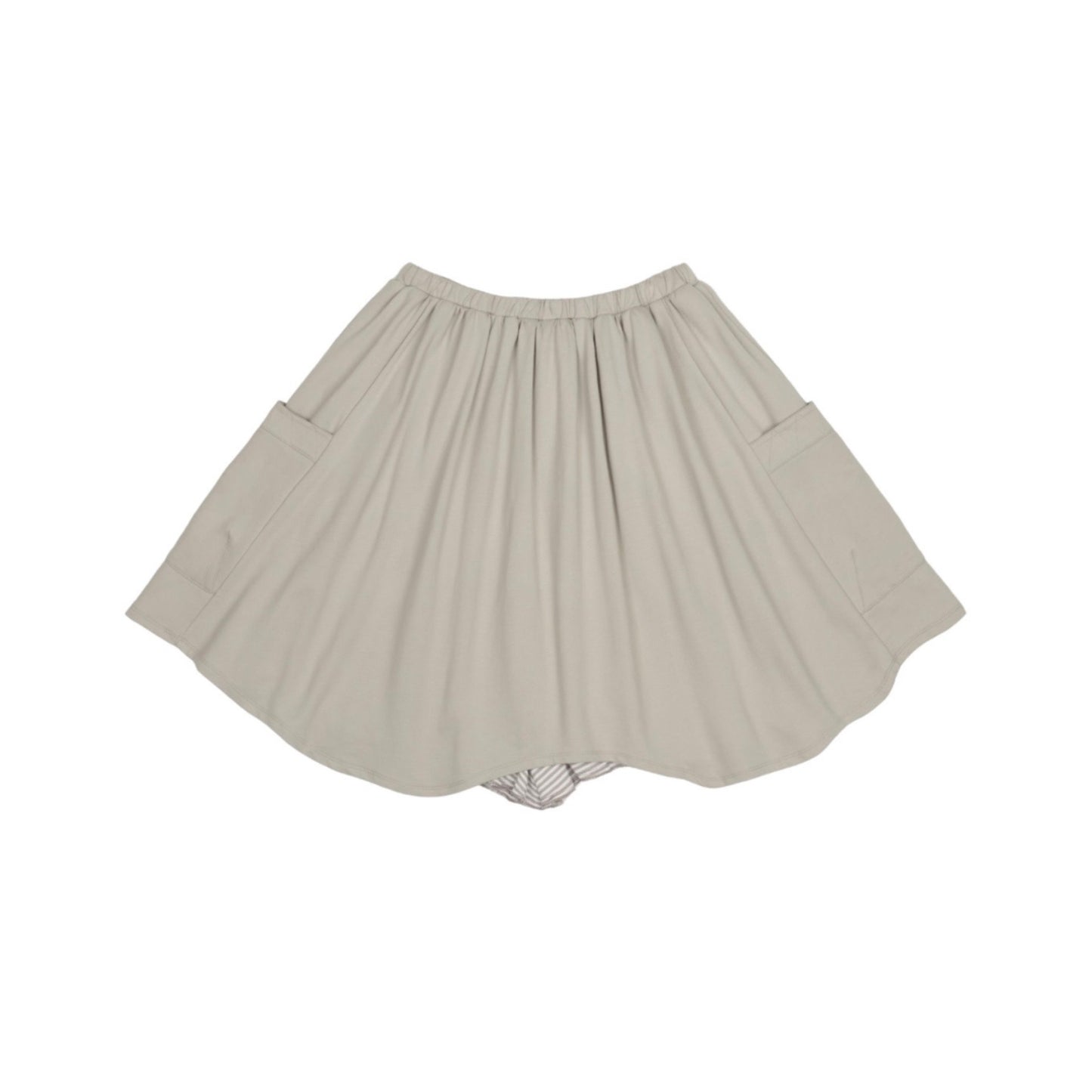 STRIPED LAYERED MIDI SKIRT / LIGHT GREY / レイヤードミディスカート