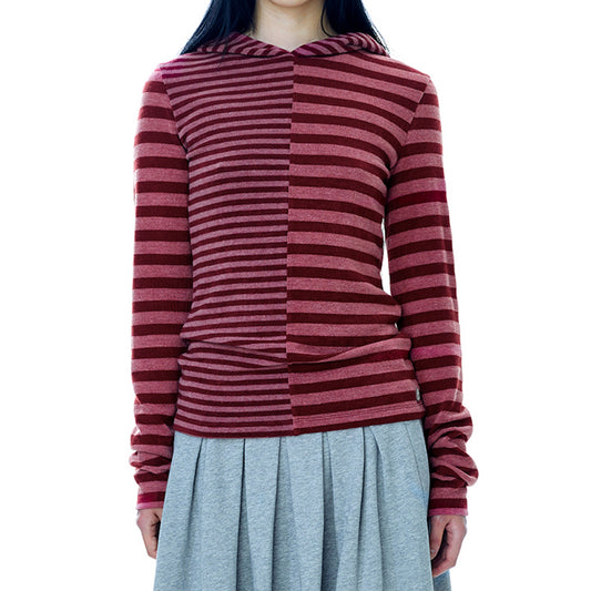 MIXED STRIPE HOODIE / RED / ミックスストライプフーディー