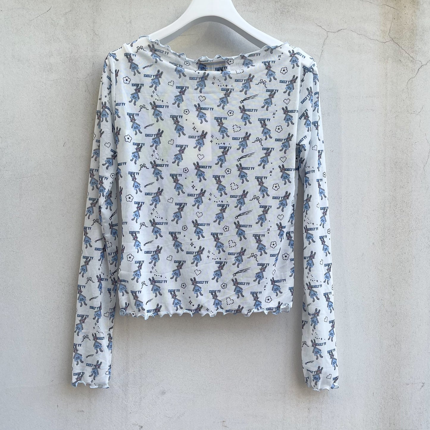 Little bunnies sabrina neck tulle tee / Blue / シアーチュールTシャツ