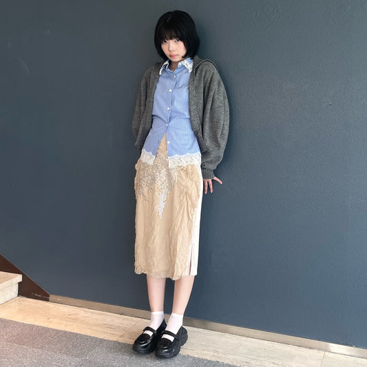 Hanna Shirt / Blue Stripe x White Lace / ウエストシェイプシャツ