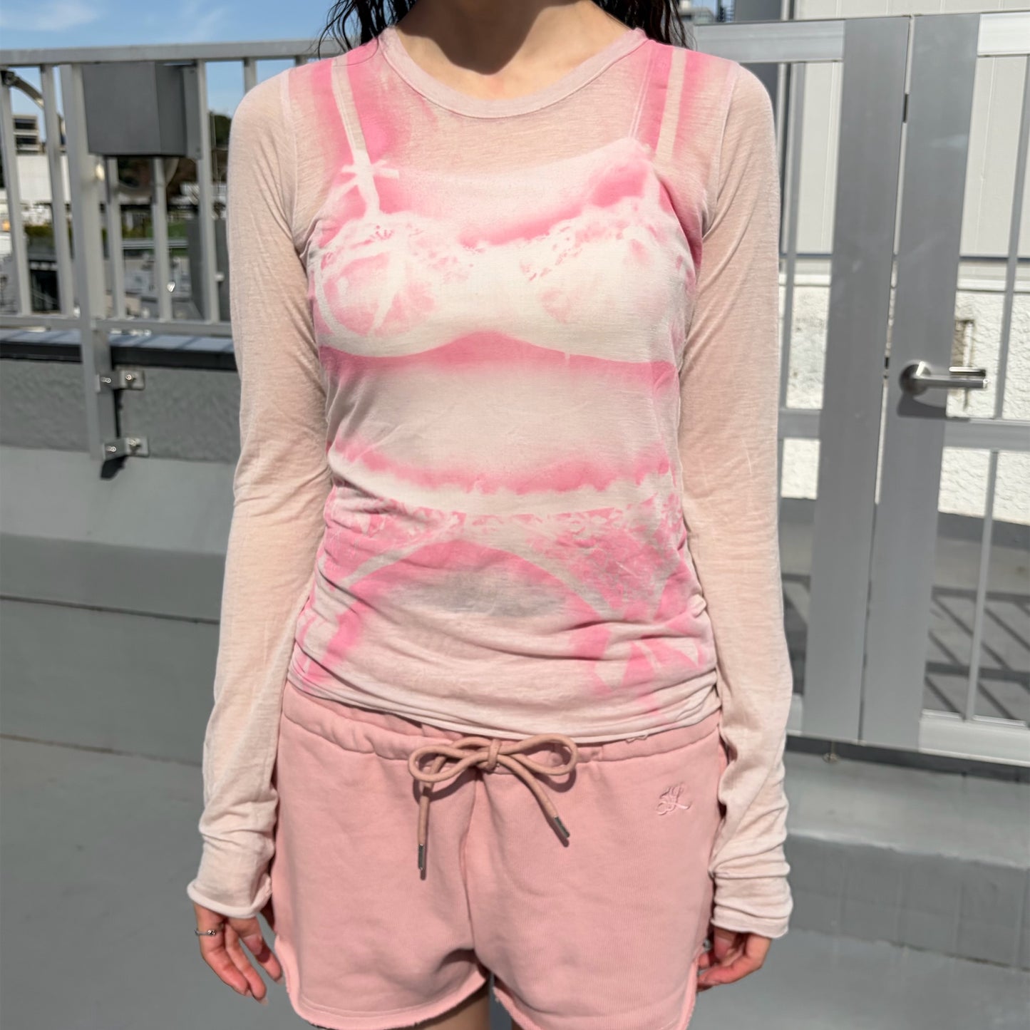 LEFT LINGERIE TOPS / BABY PINK / ランジェリーグラフィックカットソー