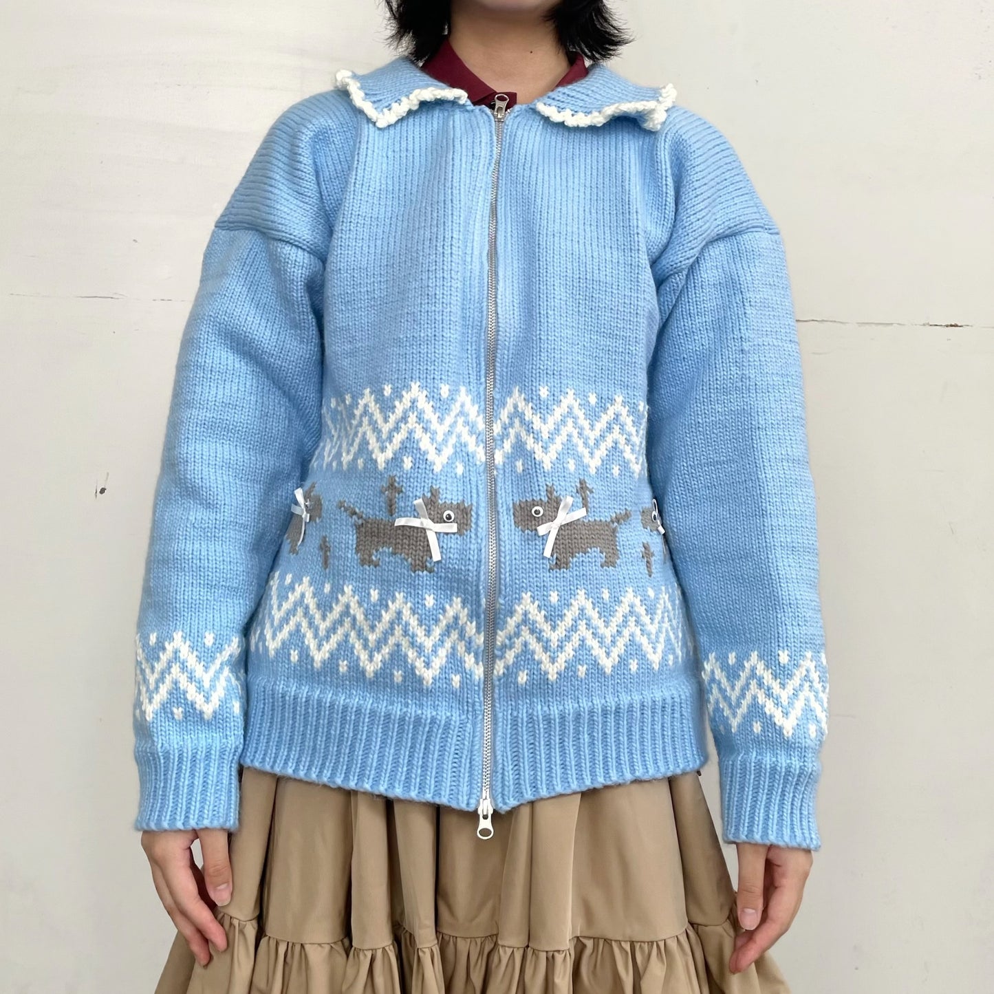 Puppies knitted jacket / Blue / パピーニットジャケット