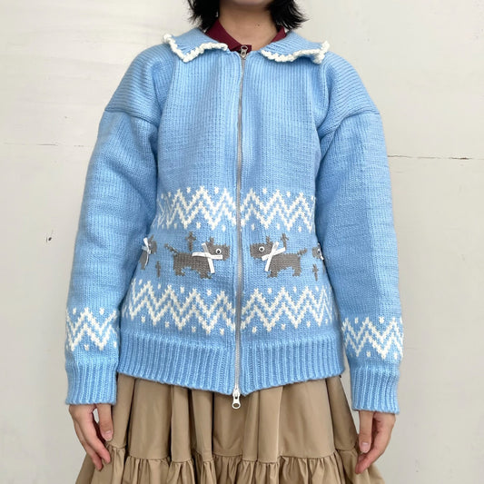 Puppies knitted jacket / Blue / パピーニットジャケット