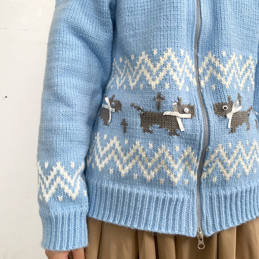 Puppies knitted jacket / Blue / パピーニットジャケット