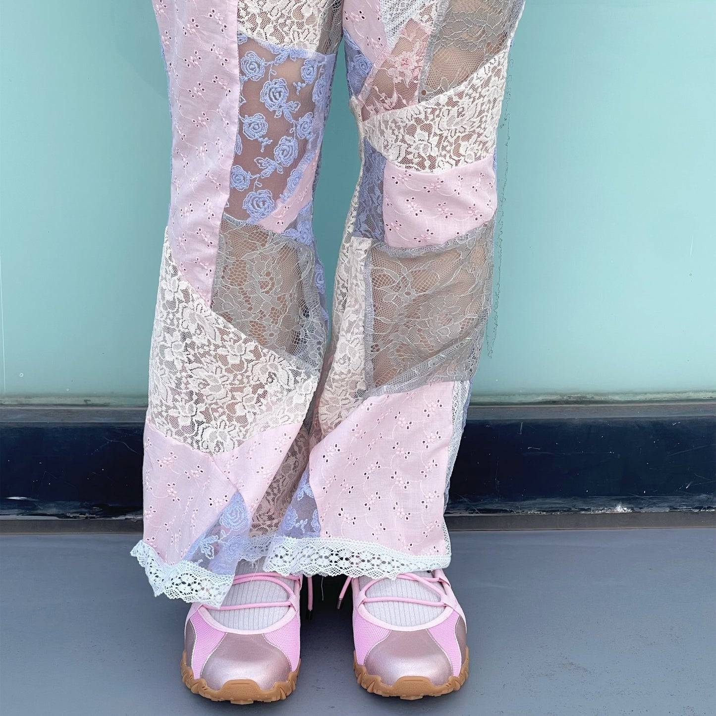 Lace patch work trousers