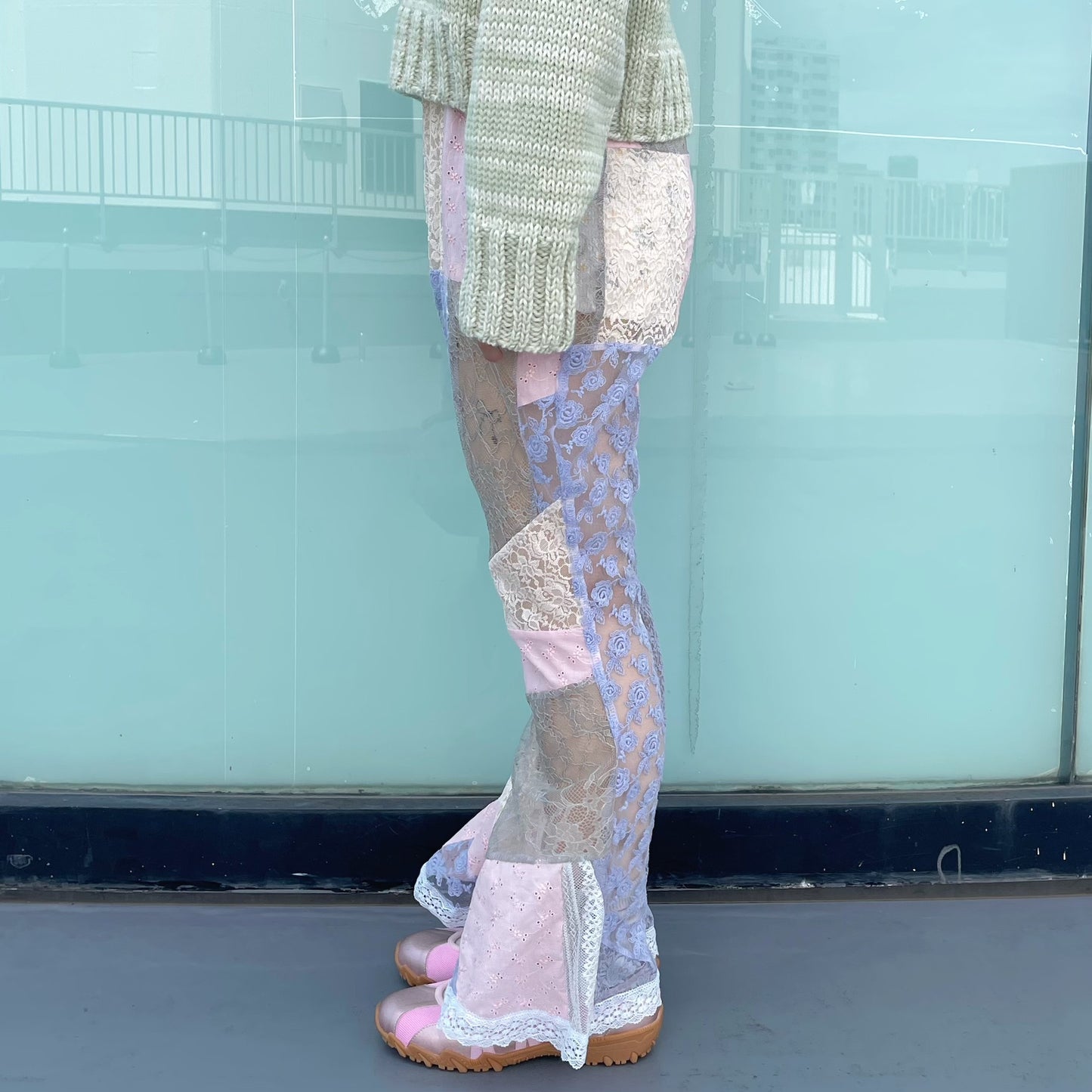 Lace patch work trousers
