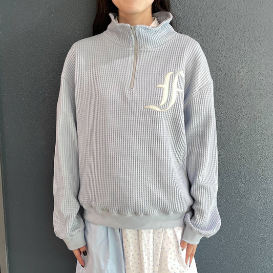 [F.E.E.S] waffle half zip pullover / blue / ワッフルハイネックハーフジップ