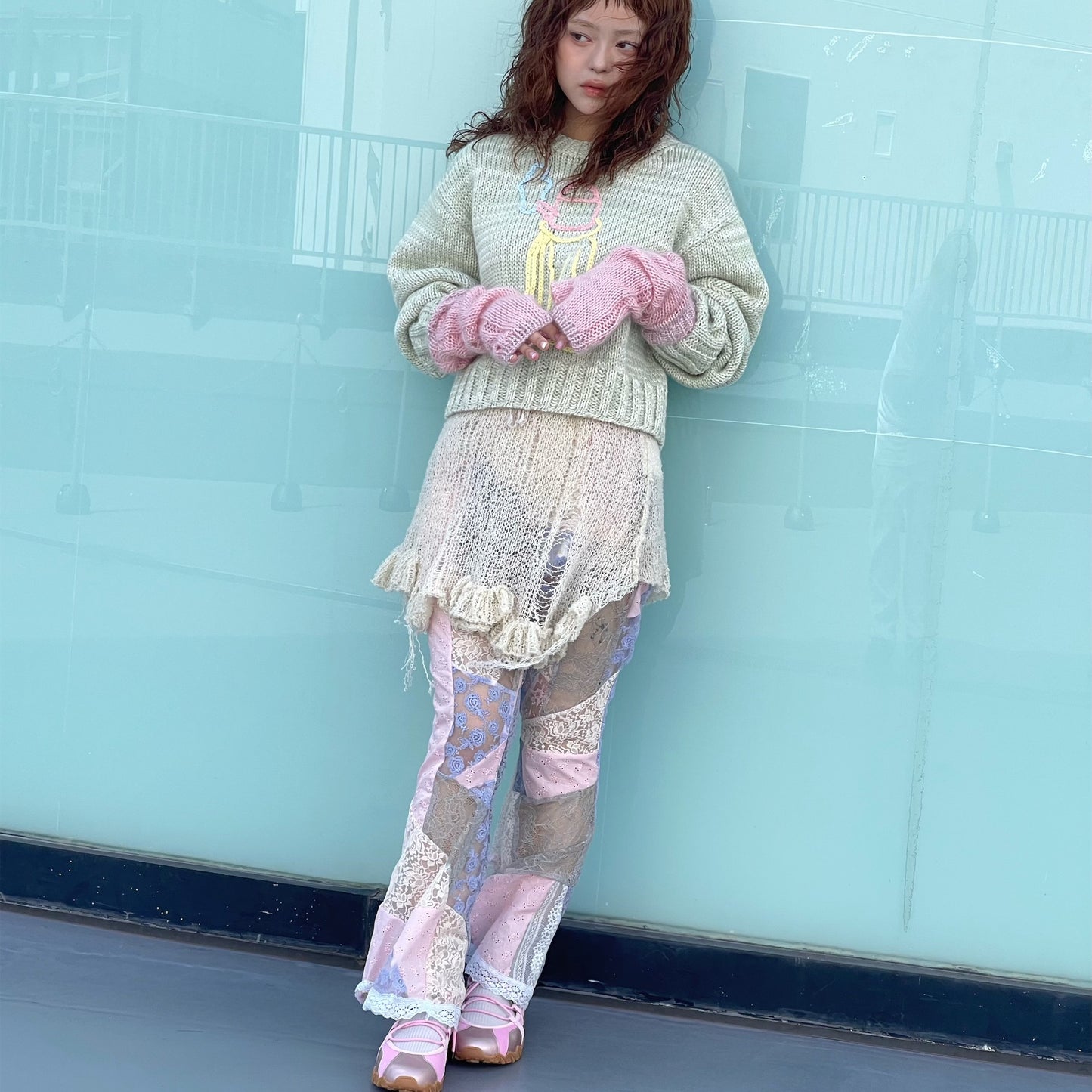 Lace patch work trousers