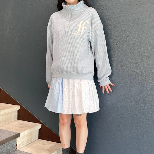 [F.E.E.S] waffle half zip pullover / blue / ワッフルハイネックハーフジップ
