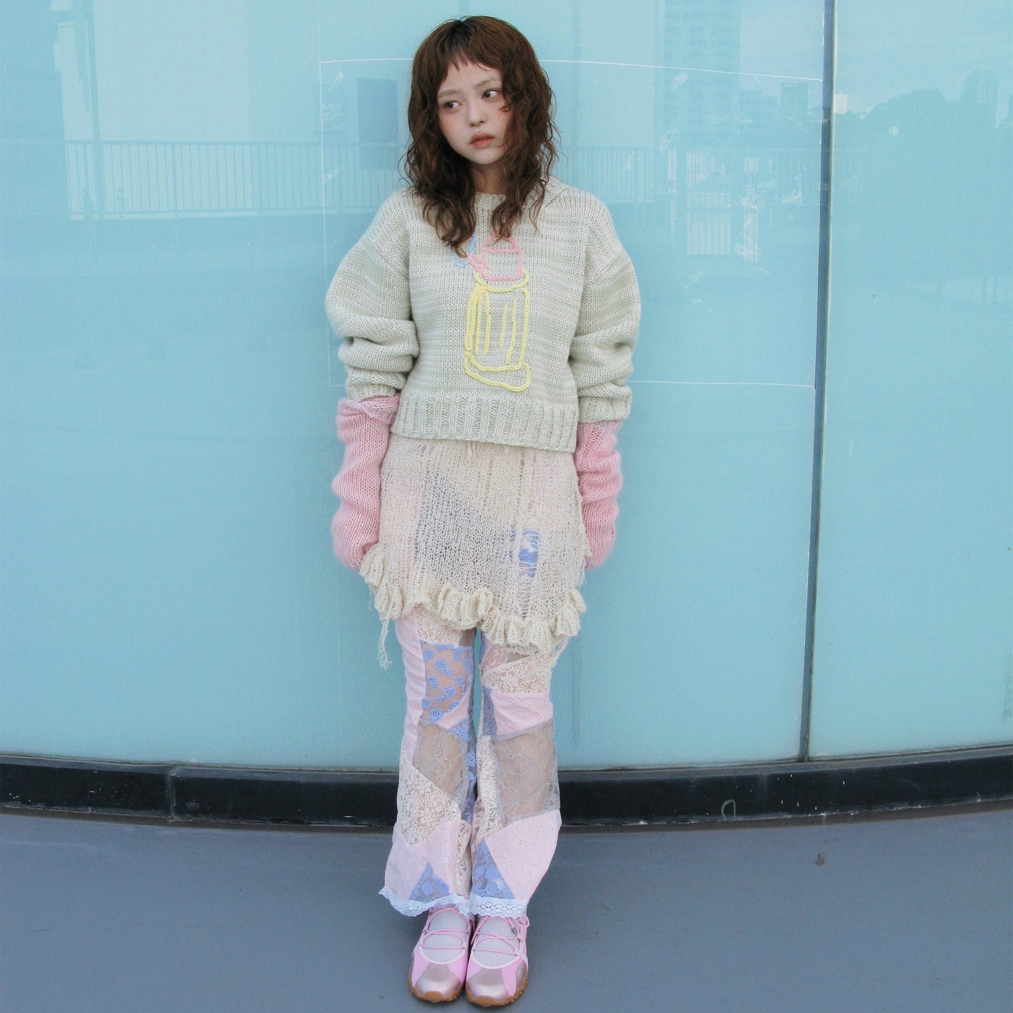 Lace patch work trousers