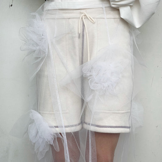 Tulle flower skirt / White / チュールフラワースカート