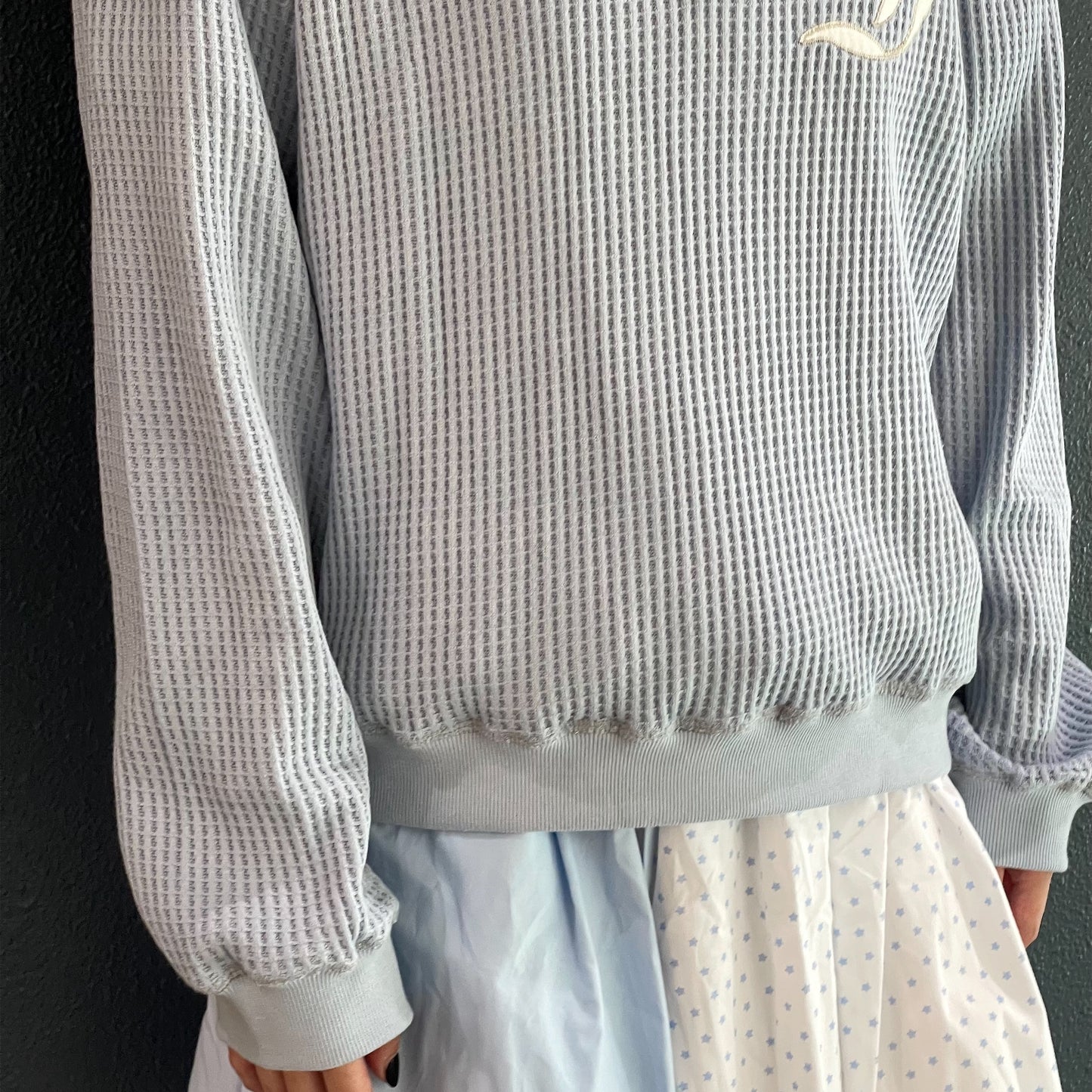 [F.E.E.S] waffle half zip pullover / blue / ワッフルハイネックハーフジップ