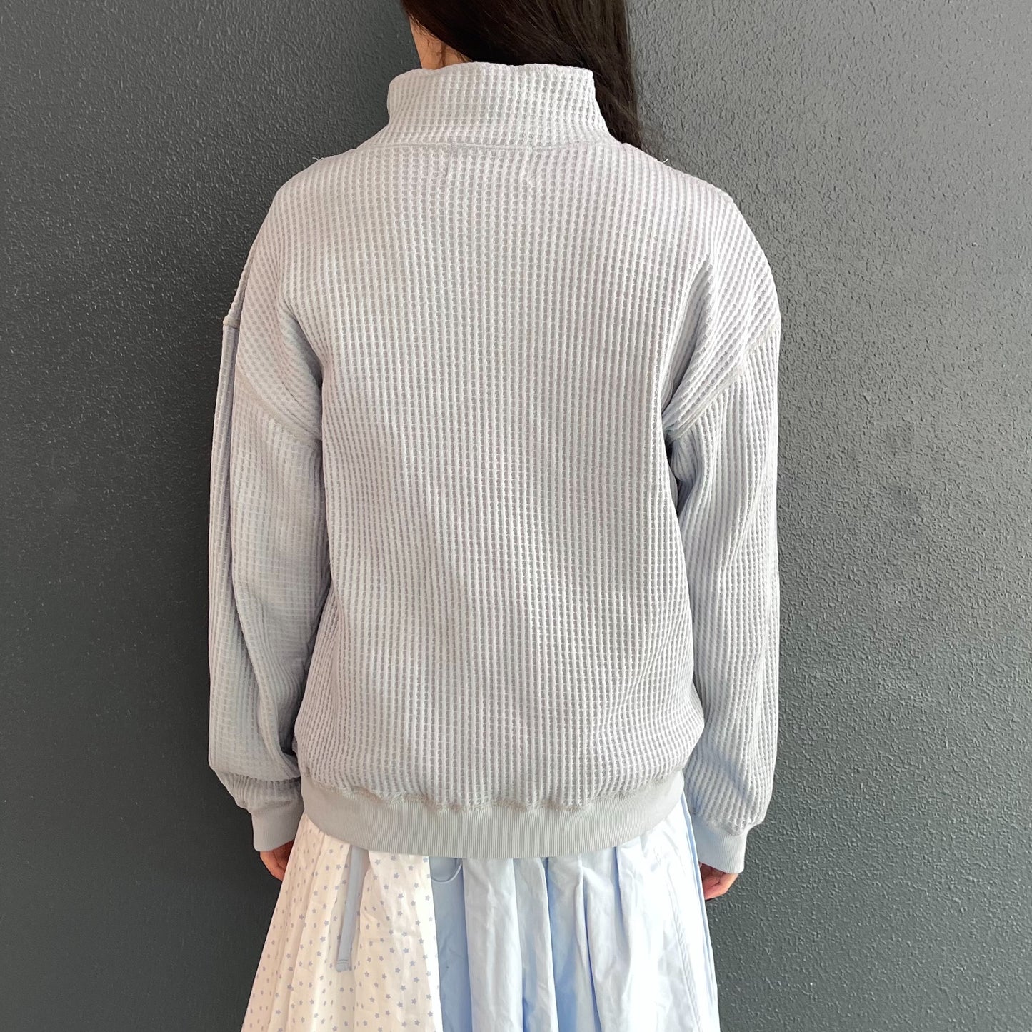 [F.E.E.S] waffle half zip pullover / blue / ワッフルハイネックハーフジップ