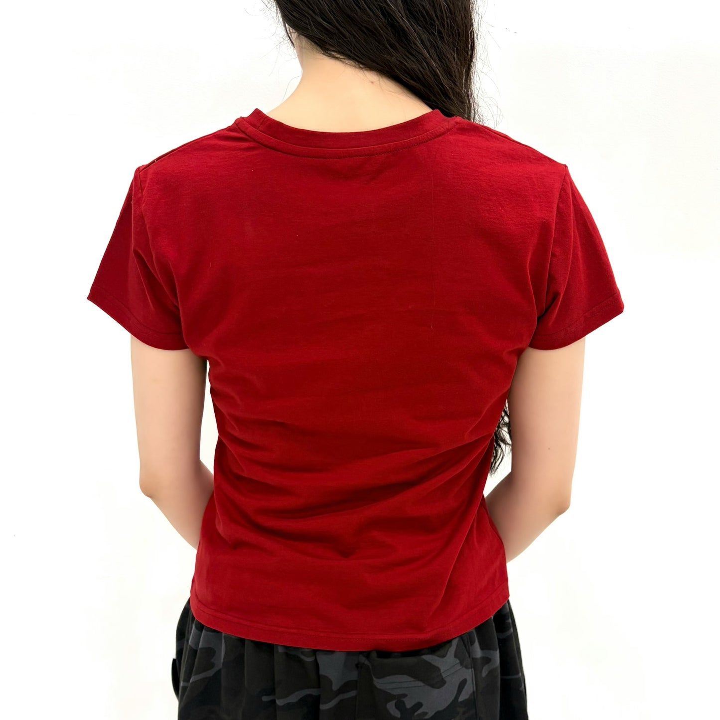 Glittered Spiral Ruched Top / Red / グラフィックプリントTシャツ