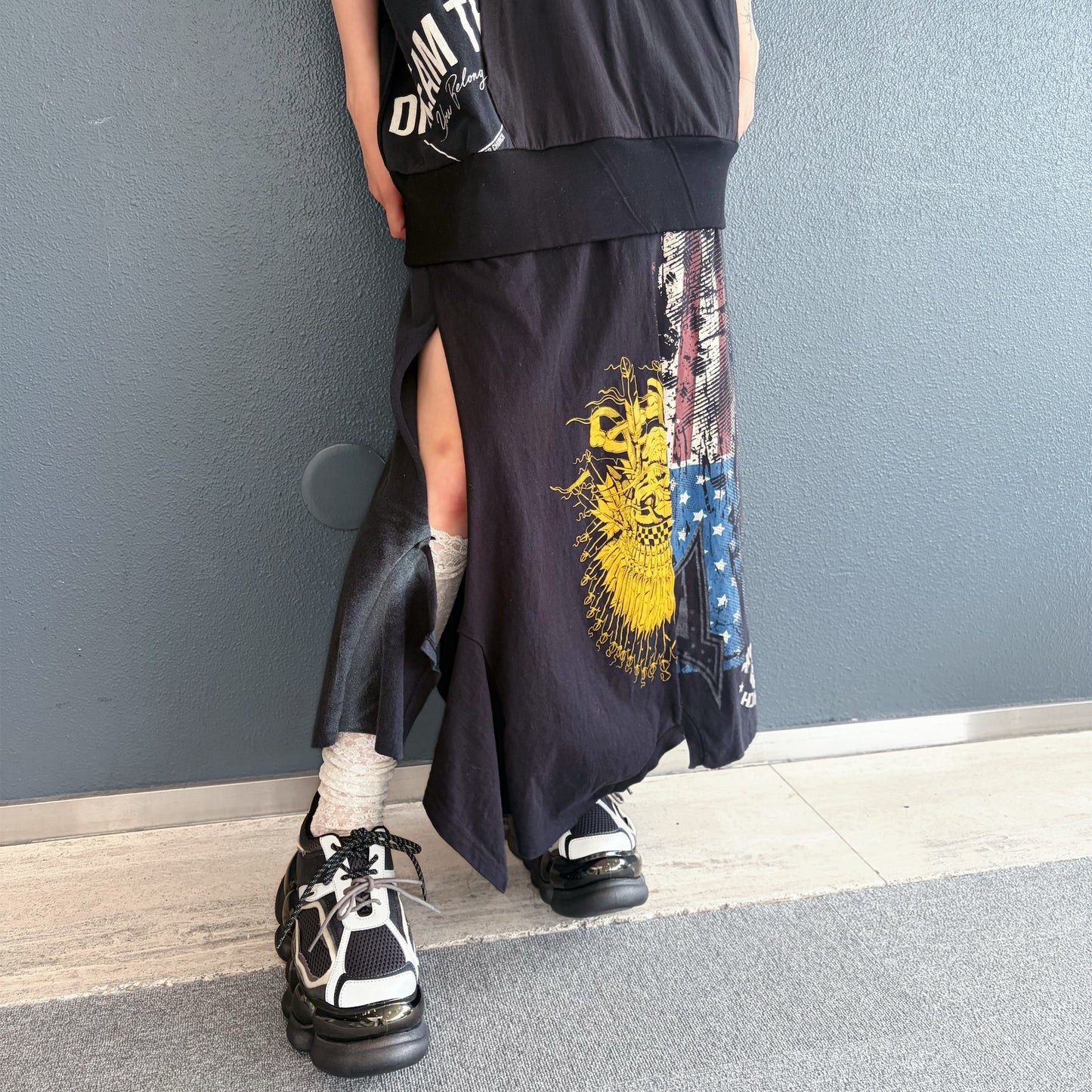 RECONSTRUCTED T-SHIRT HOODED DRESS / BLACK / ヴィンテージフードドレス