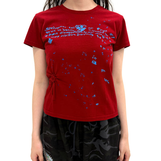 Glittered Spiral Ruched Top / Red / グラフィックプリントTシャツ