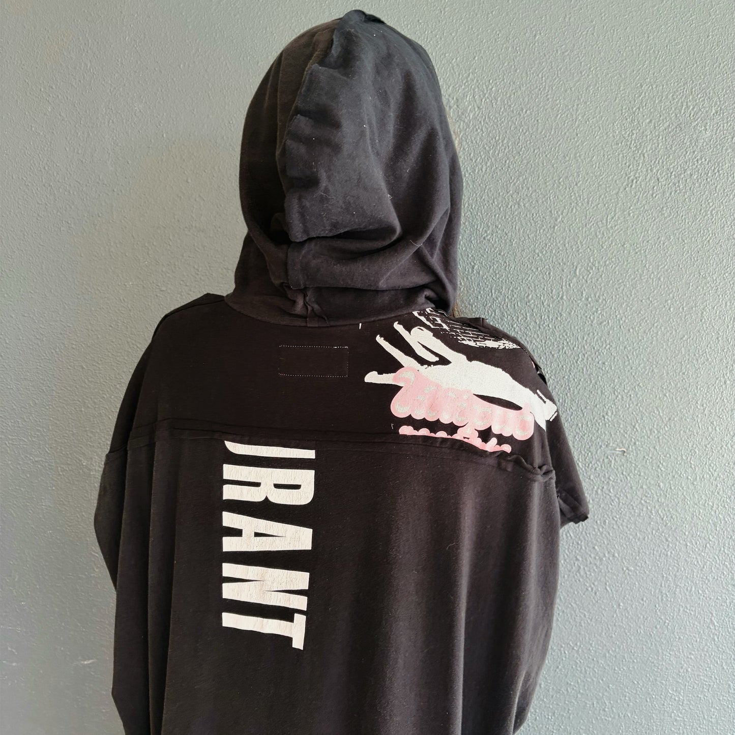 RECONSTRUCTED T-SHIRT HOODED DRESS / BLACK / ヴィンテージフードドレス