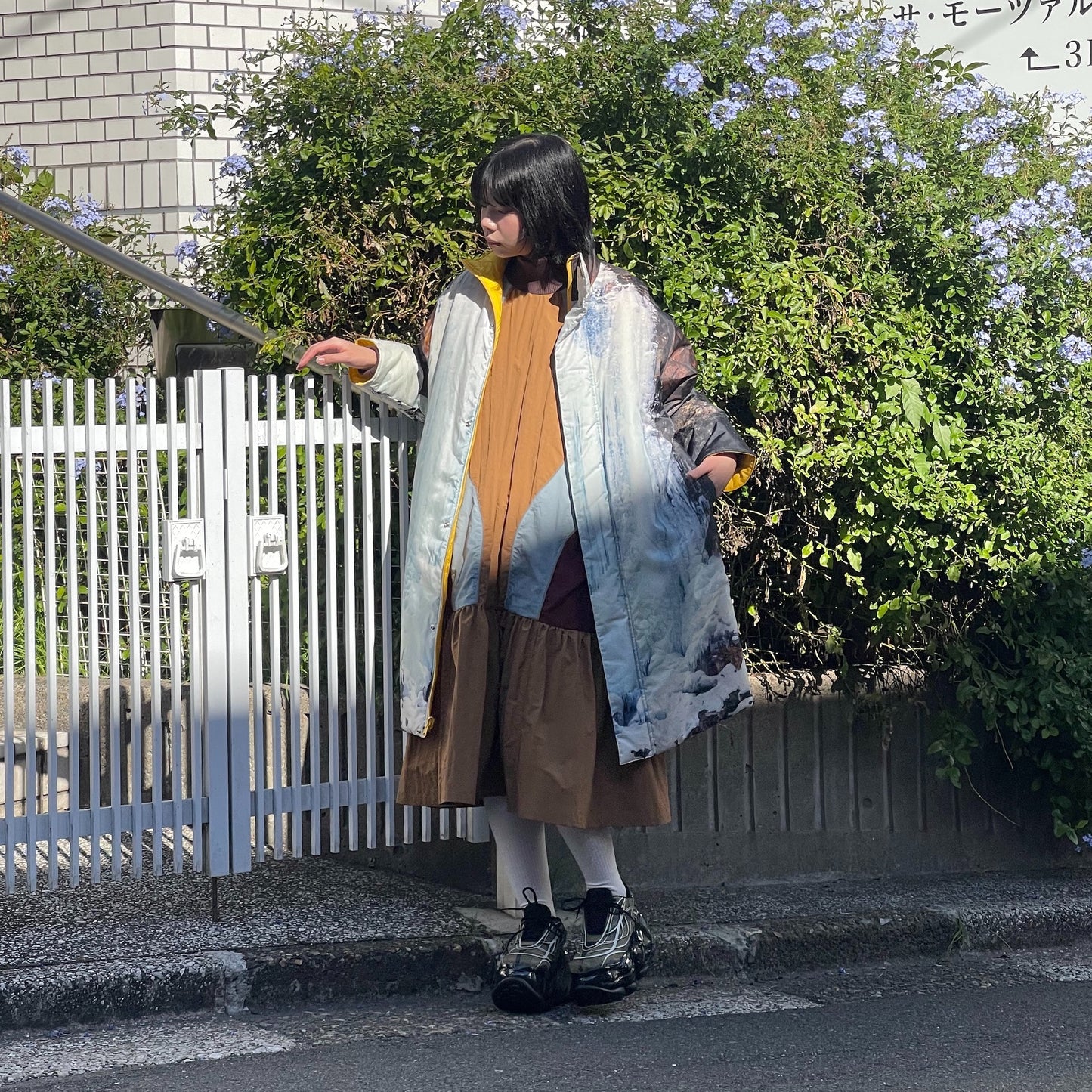 REVERSIBLE PADDING COAT / WATERFALL x YELLOW / リバーシブル中綿コート