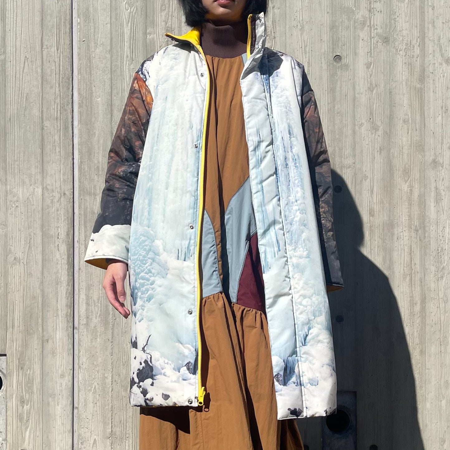 REVERSIBLE PADDING COAT / WATERFALL x YELLOW / リバーシブル中綿コート