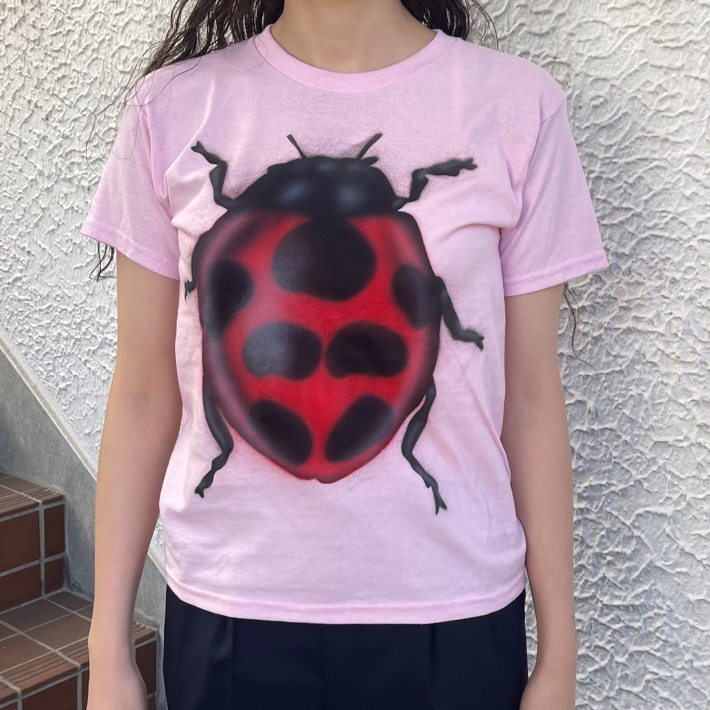 Pink ladybug tee S / エアブラシTシャツ