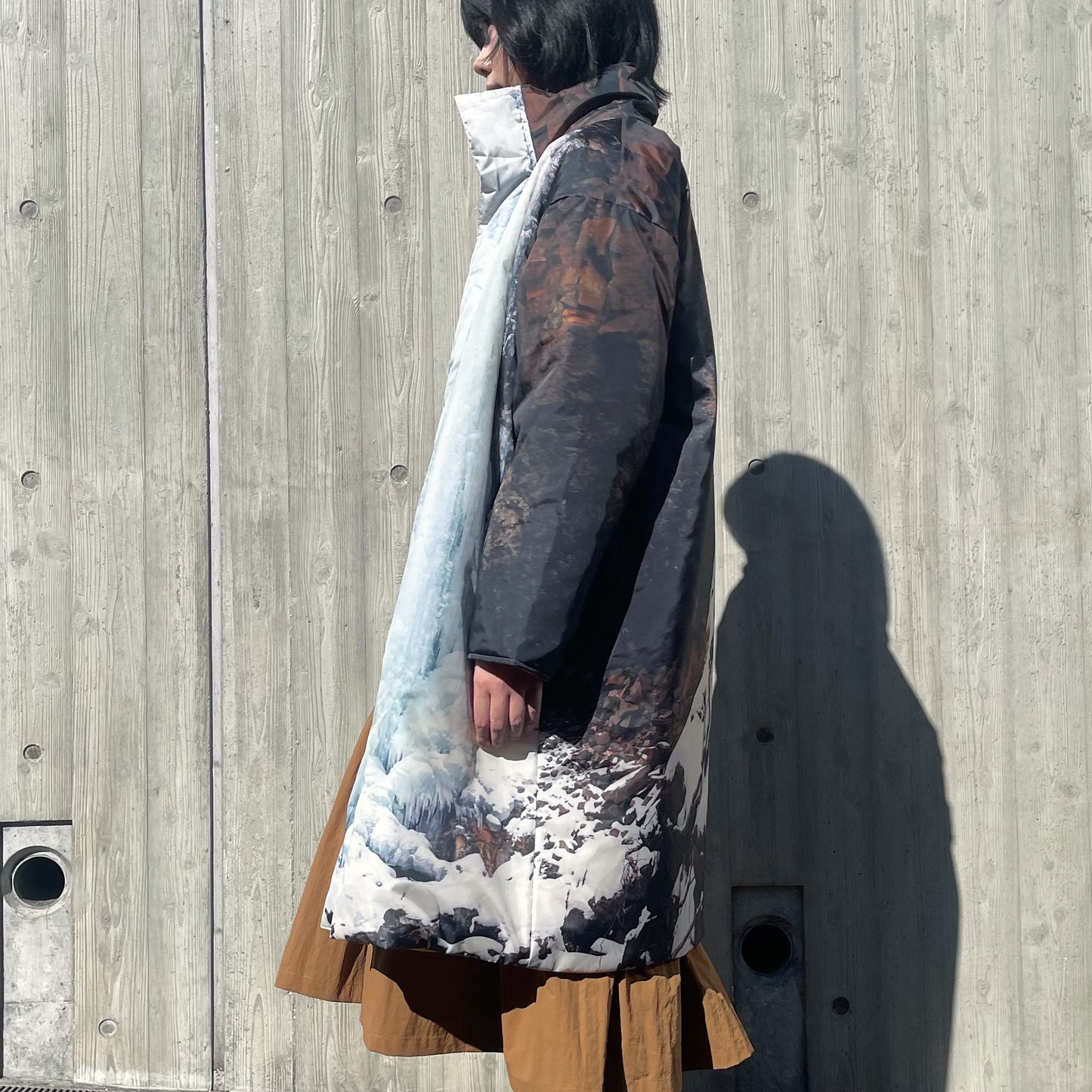 REVERSIBLE PADDING COAT / WATERFALL x YELLOW / リバーシブル中綿コート