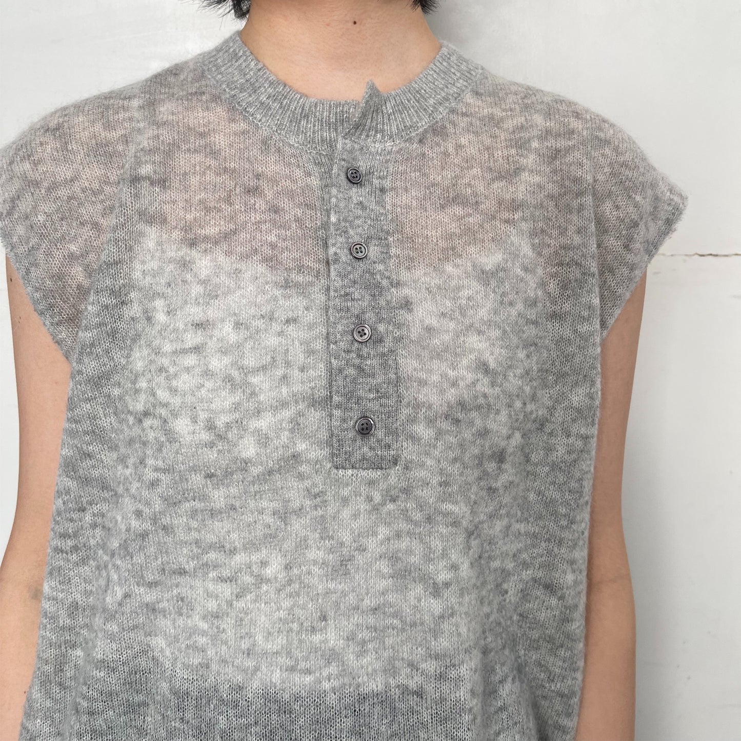 Little girl's tank top / navy with gray / レイヤーニットトップ