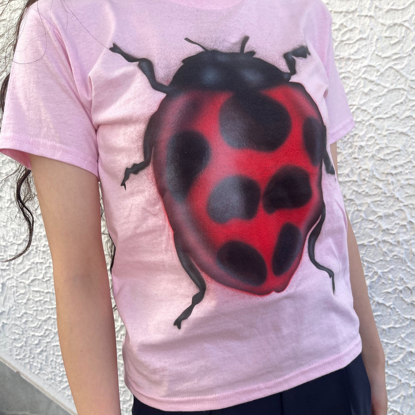 Pink ladybug tee S / エアブラシTシャツ