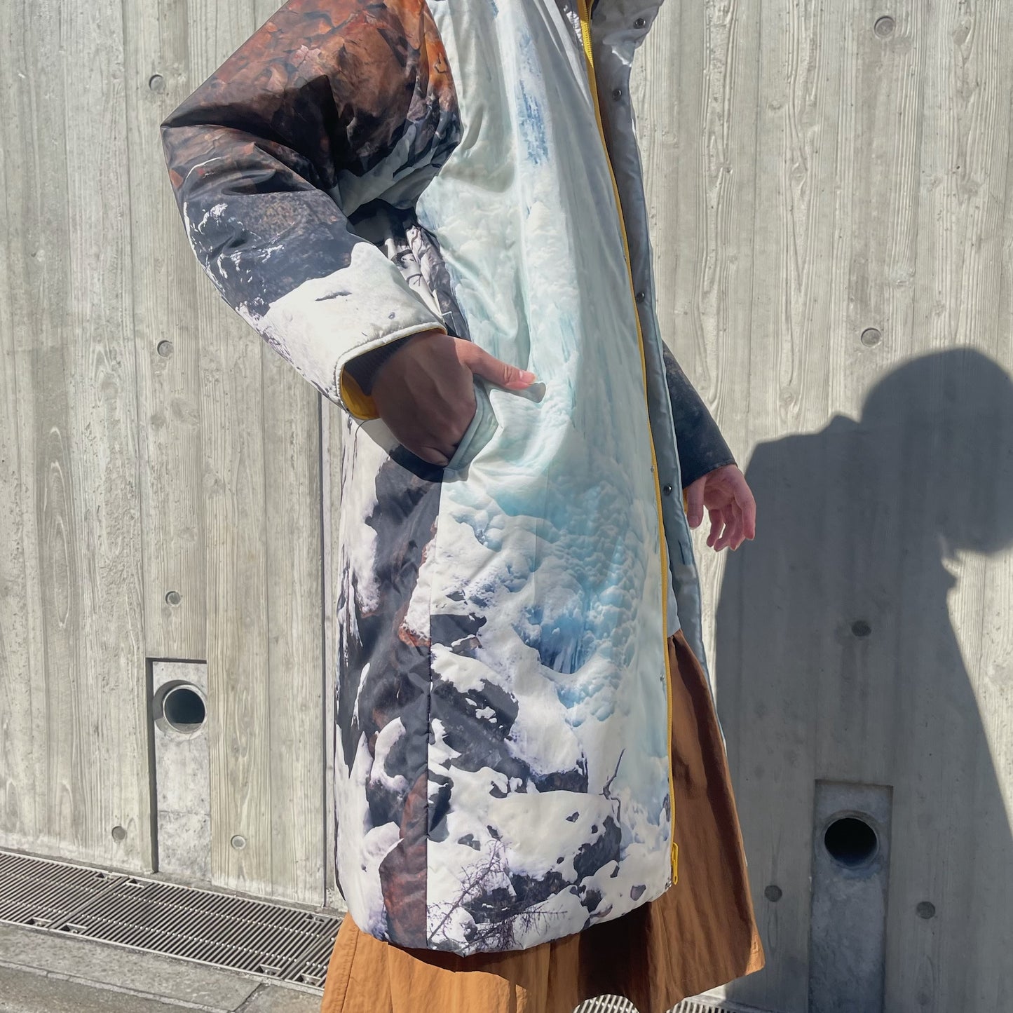 REVERSIBLE PADDING COAT / WATERFALL x YELLOW / リバーシブル中綿コート