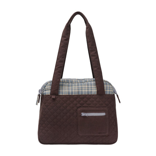 CHECK QUILTED TOTE BAG / BROWN / キルトトートバッグ