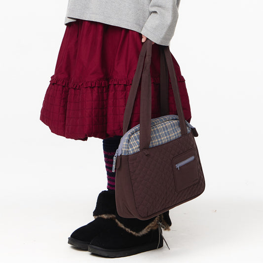 CHECK QUILTED TOTE BAG / BROWN / キルトトートバッグ