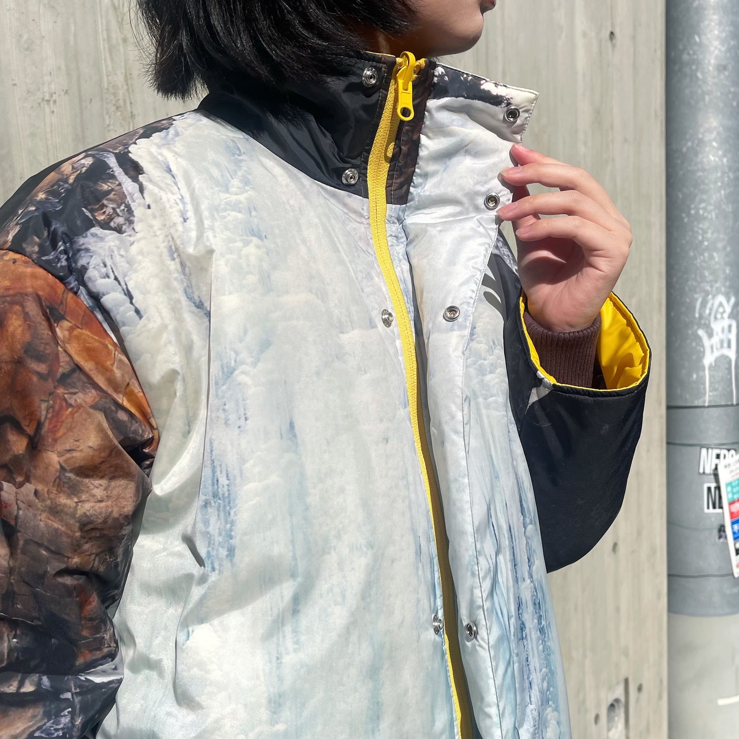 REVERSIBLE PADDING COAT / WATERFALL x YELLOW / リバーシブル中綿コート