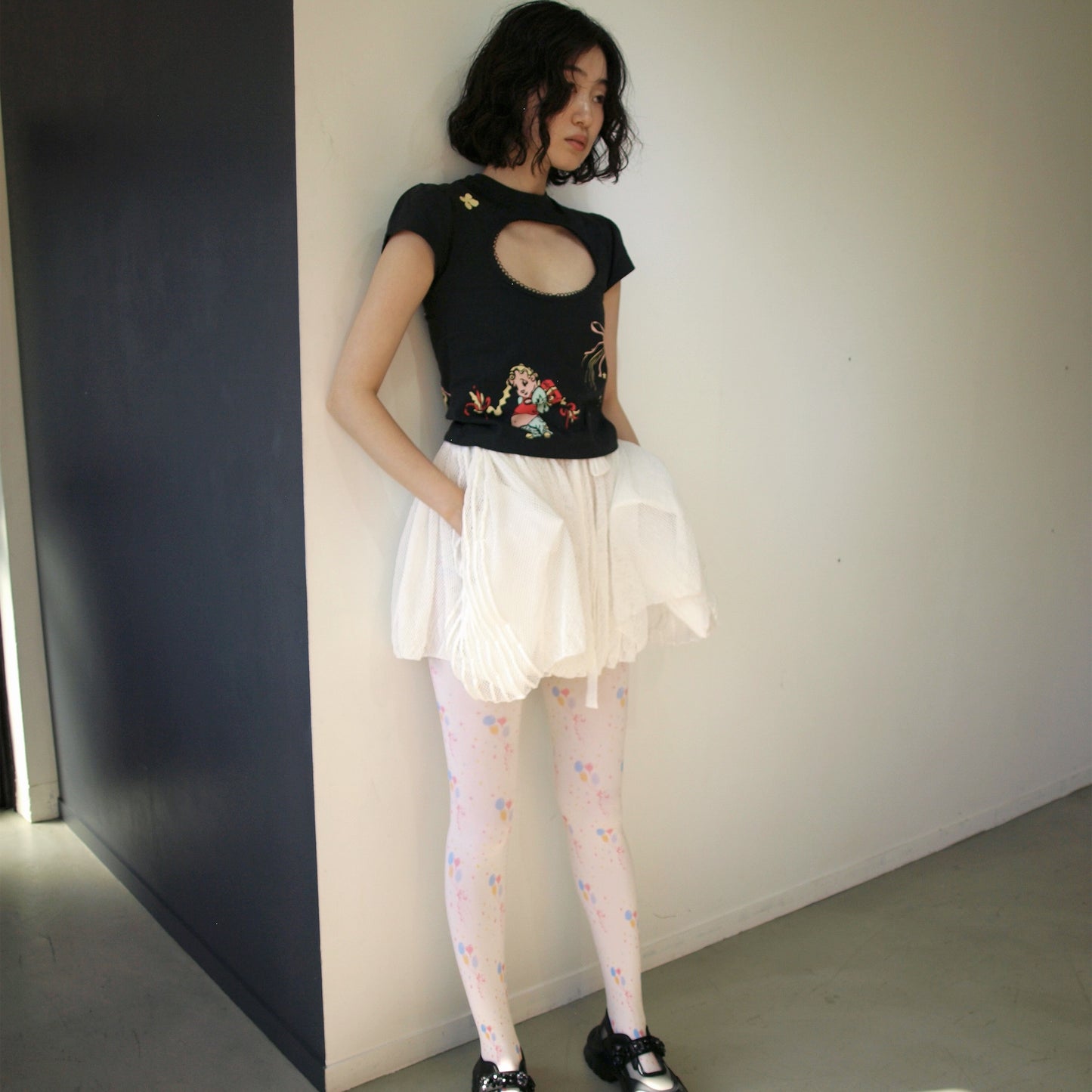 Logo Removal Baby Tee / Cutie Charcoal / ロゴリムーブTシャツ