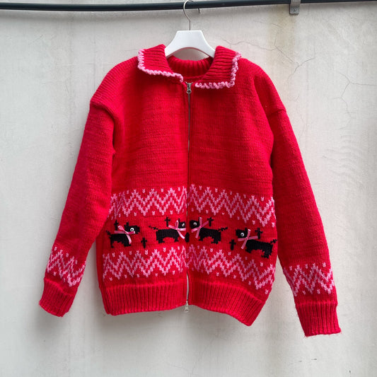 Puppies knitted jacket / Red / パピーニットジャケット