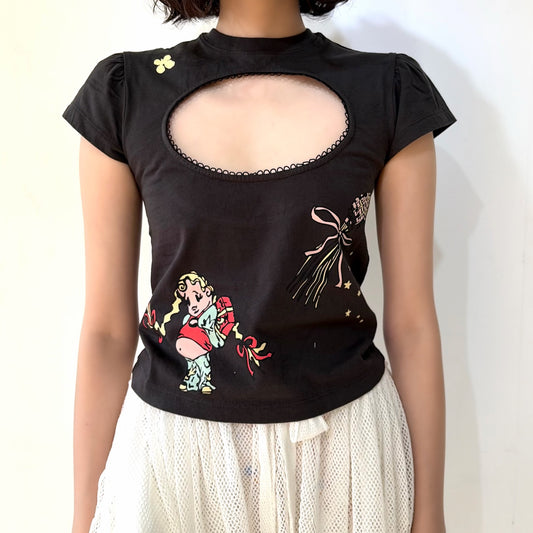 Logo Removal Baby Tee / Cutie Charcoal / ロゴリムーブTシャツ