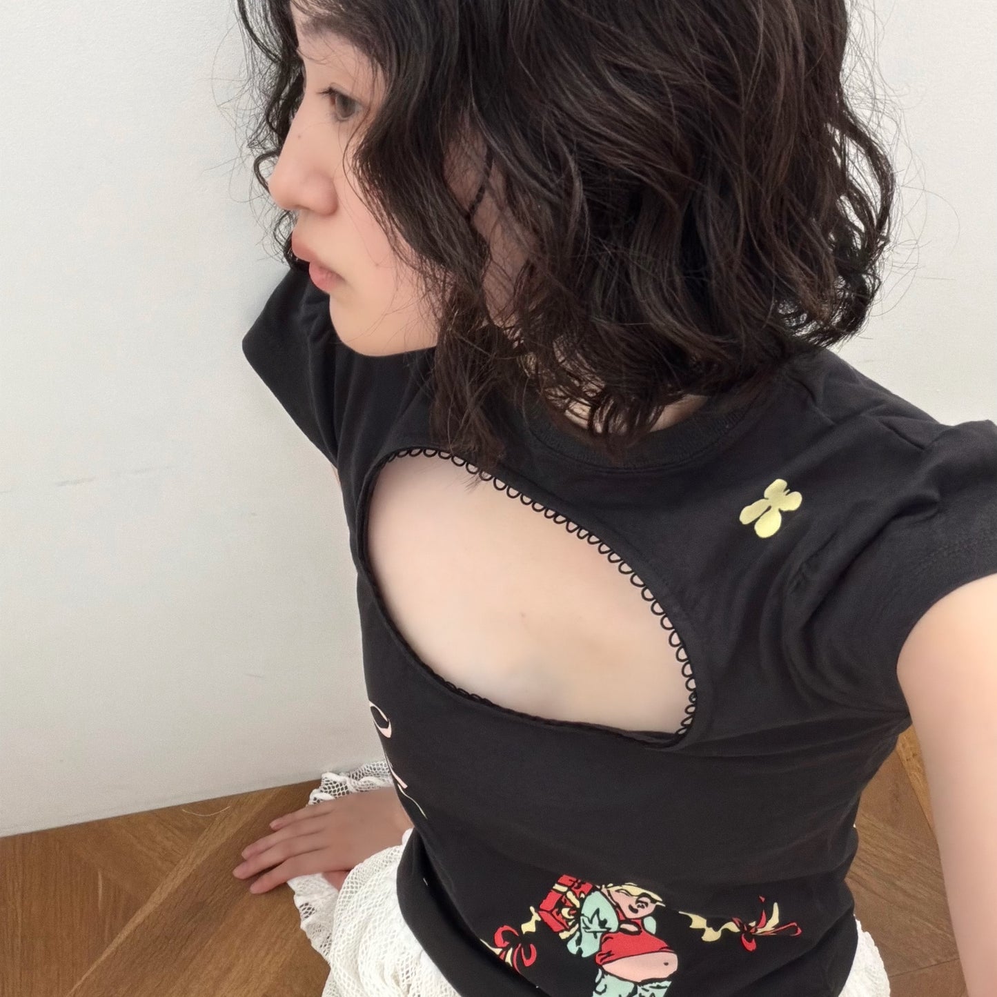 Logo Removal Baby Tee / Cutie Charcoal / ロゴリムーブTシャツ