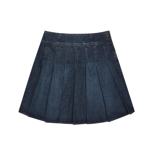 DEEP DENIM PLEATS SKIRT / NAVY / ディープデニムプリーツスカート